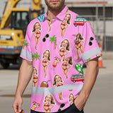Hi Vis Hawaiian Shirt Reflective Tapes Pink Girl Beach Custom Name And Image Safety Workwear For Workers, Truckers, Operators