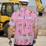 Hi Vis Hawaiian Shirt Reflective Tapes Pink Girl Beach Custom Name And Image Safety Workwear For Workers, Truckers, Operators