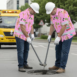 Hi Vis Hawaiian Shirt Reflective Tapes Pink Girl Beach Custom Name And Image Safety Workwear For Workers, Truckers, Operators