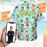 Hi Vis Hawaiian Shirt Reflective Tapes Blue Men Beach Custom Name And Image Safety Workwear For Workers, Truckers, Operators