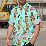 Hi Vis Hawaiian Shirt Reflective Tapes Blue Men Beach Custom Name And Image Safety Workwear For Workers, Truckers, Operators