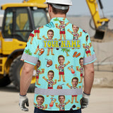 Hi Vis Hawaiian Shirt Reflective Tapes Blue Men Beach Custom Name And Image Safety Workwear For Workers, Truckers, Operators