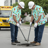 Hi Vis Hawaiian Shirt Reflective Tapes Blue Men Beach Custom Name And Image Safety Workwear For Workers, Truckers, Operators