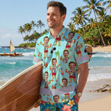 Hi Vis Hawaiian Shirt Reflective Tapes Blue Men Beach Custom Name And Image Safety Workwear For Workers, Truckers, Operators