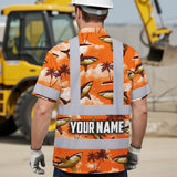 Hi Vis Hawaiian Shirt Reflective Tapes Orange Neon Shark Custom Name Safety Workwear For Mechanics, Workers, Truckers, Operators