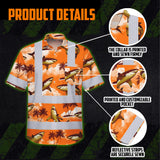 Hi Vis Hawaiian Shirt Reflective Tapes Orange Neon Shark Custom Name Safety Workwear For Mechanics, Workers, Truckers, Operators
