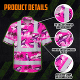 Hi Vis Hawaiian Shirt Reflective Tapes Pink Neon Shark Custom Name Safety Workwear For Mechanics, Workers, Truckers, Operators