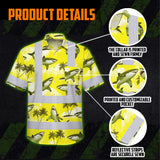 Hi Vis Hawaiian Shirt Reflective Tapes Yellow Neon Shark Custom Name Safety Workwear For Mechanics, Workers, Truckers, Operators