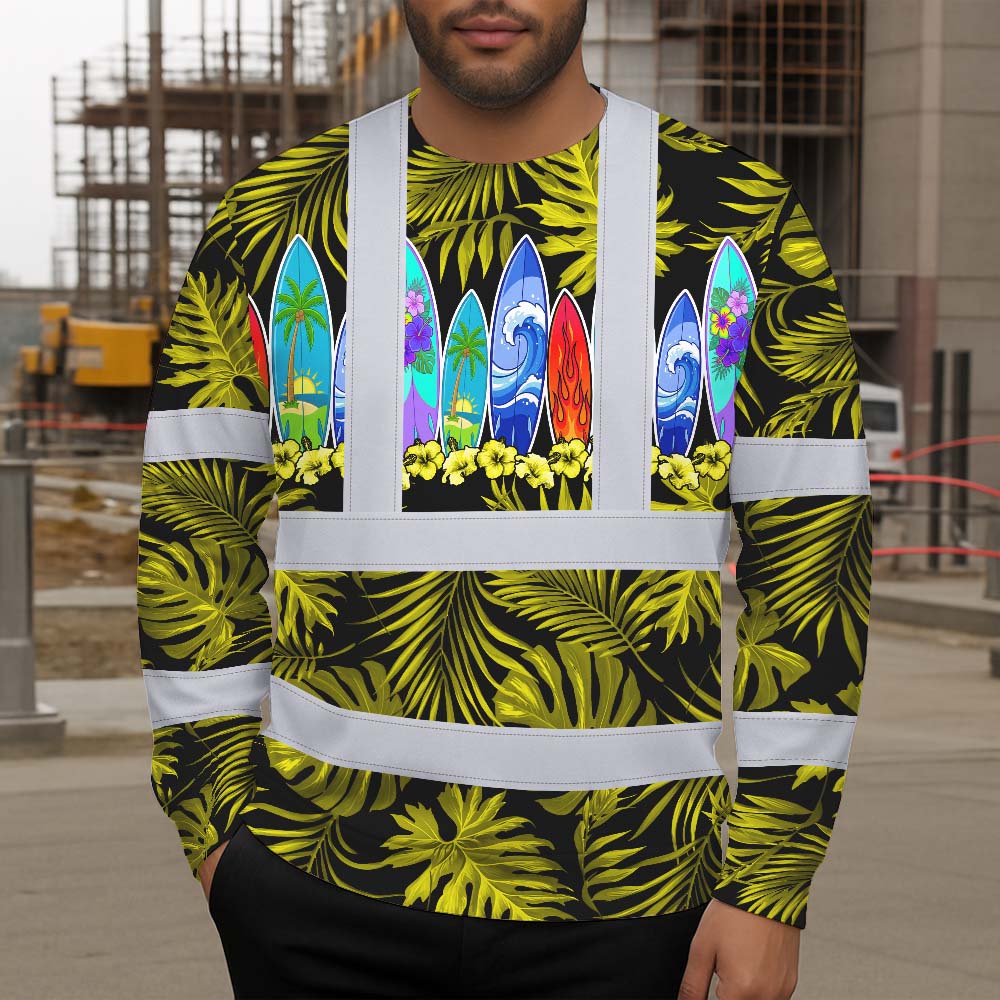 Yellow Surfboard Flower Hi-Vis Long Sleeve Shirt