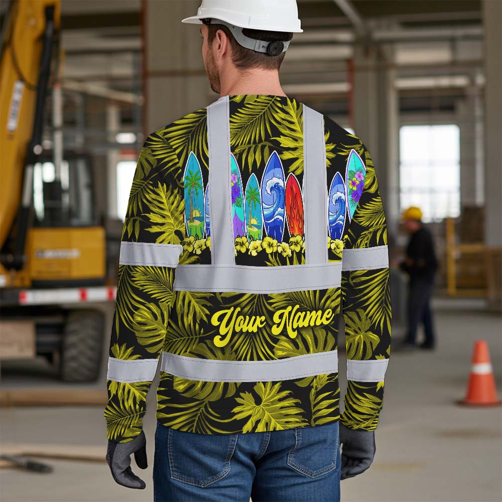 Yellow Surfboard Flower Hi-Vis Long Sleeve Shirt