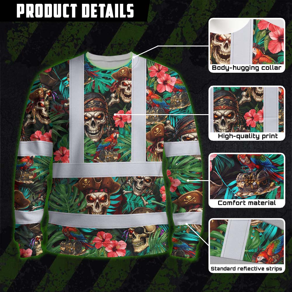 Flower Skull Boat Hi-Vis Long Sleeve Shirt
