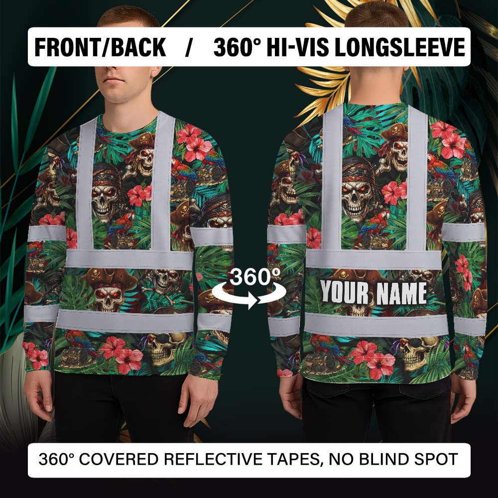 Flower Skull Boat Hi-Vis Long Sleeve Shirt
