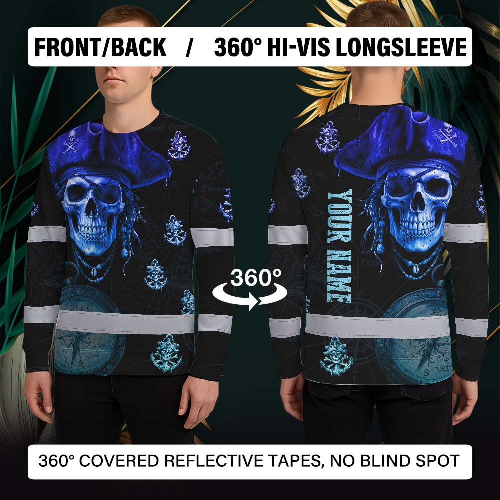 Green Black 2 Skull Boat Hi-Vis Long Sleeve Shirt