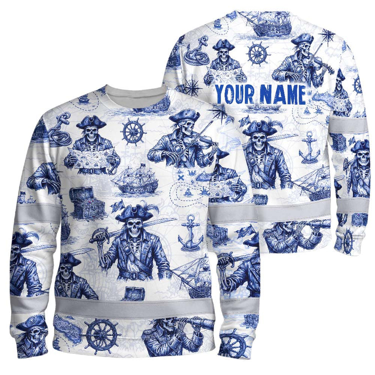 White Blue Skull Boat Hi-Vis Long Sleeve Shirt