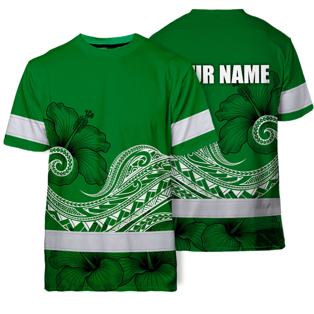 Green White Polynesian Hi-Vis Work Shirt
