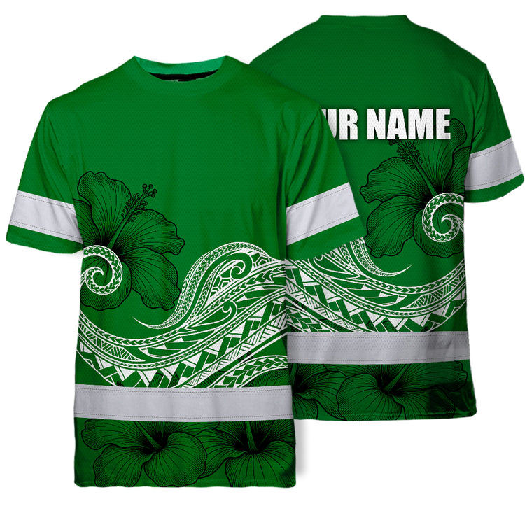 Green White Polynesian Hi-Vis Work Shirt