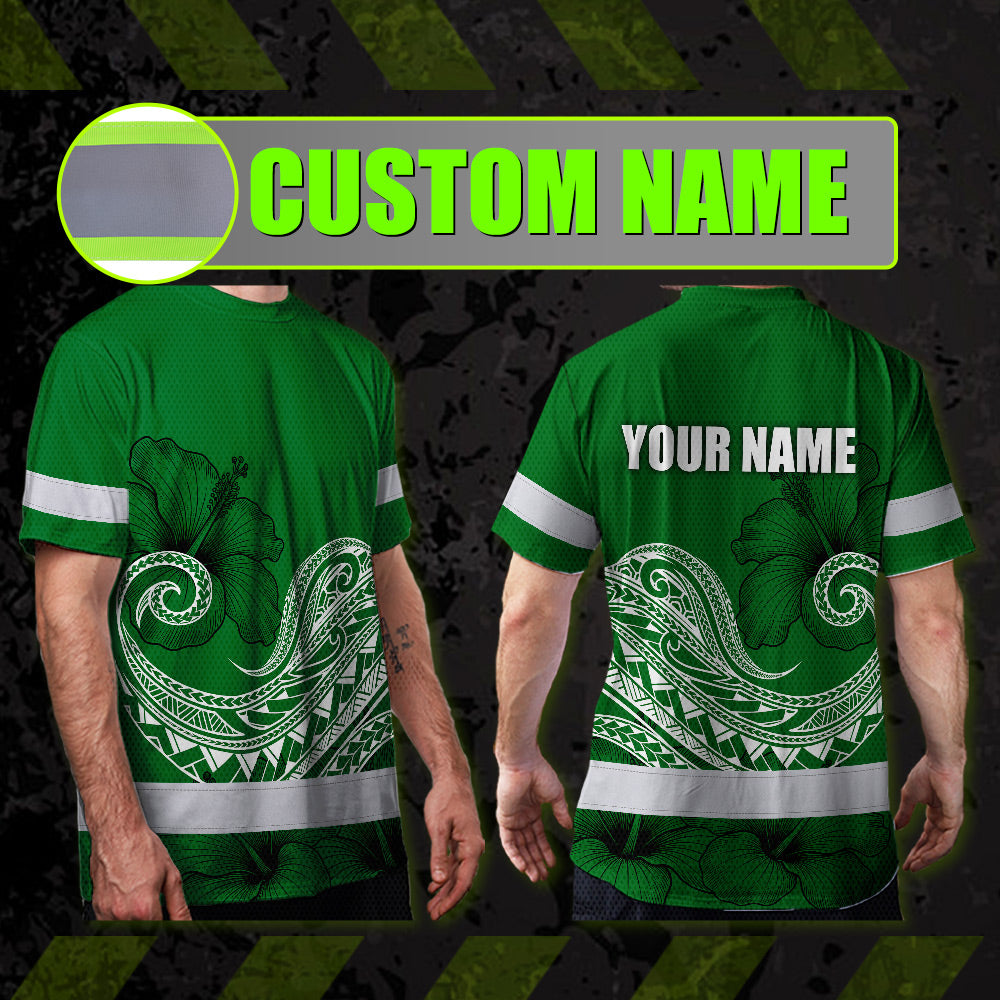 Green White Polynesian Hi-Vis Work Shirt