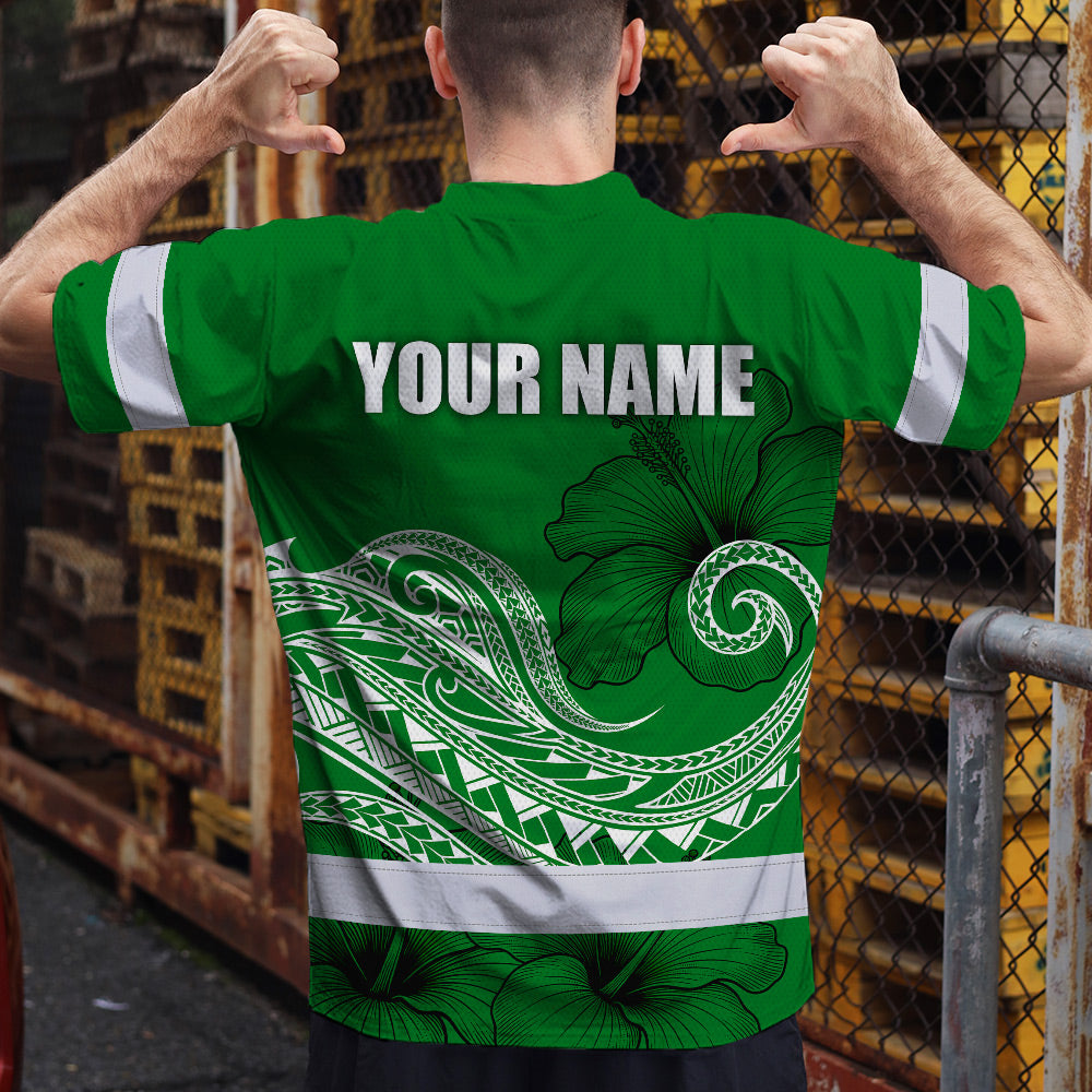 Green White Polynesian Hi-Vis Work Shirt