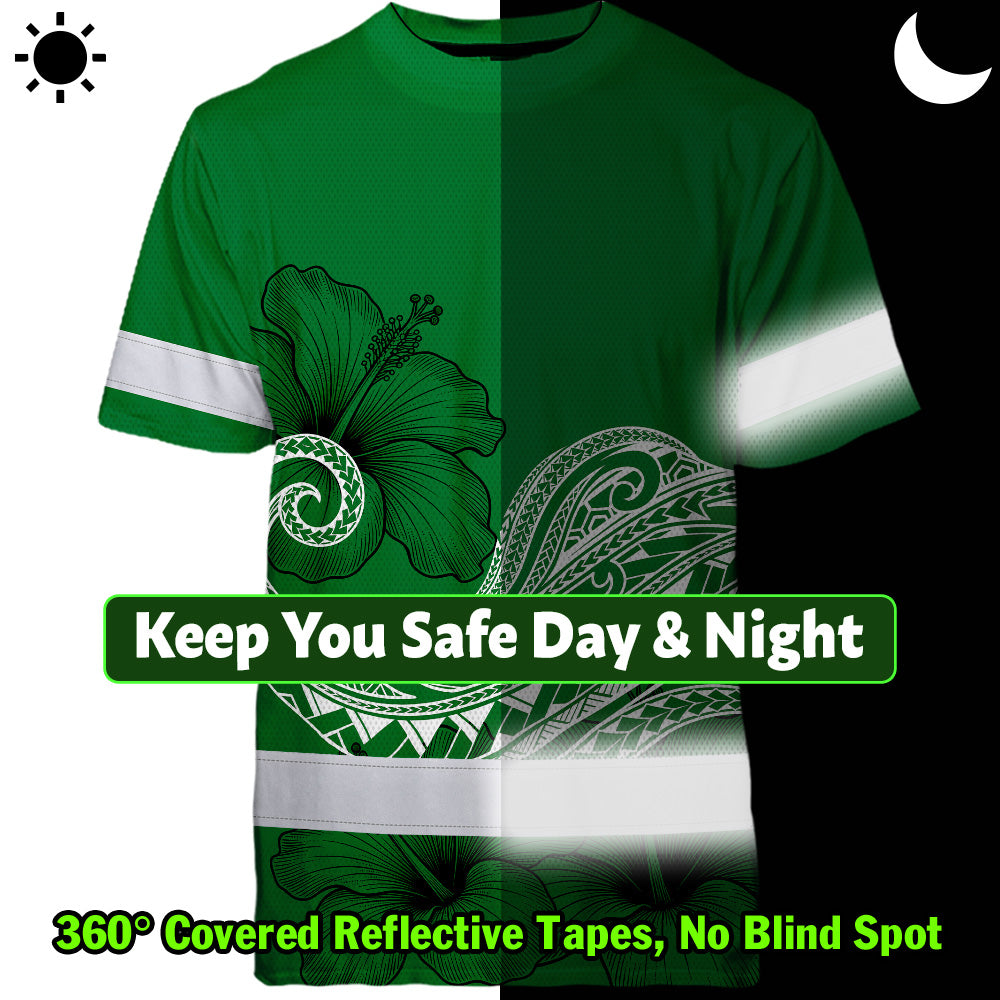 Green White Polynesian Hi-Vis Work Shirt