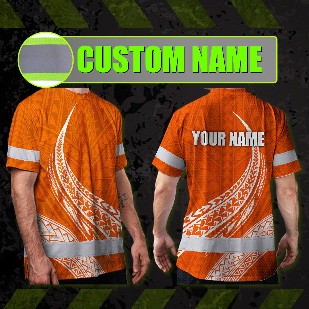 Orange White Polynesian Hi-Vis Work Shirt