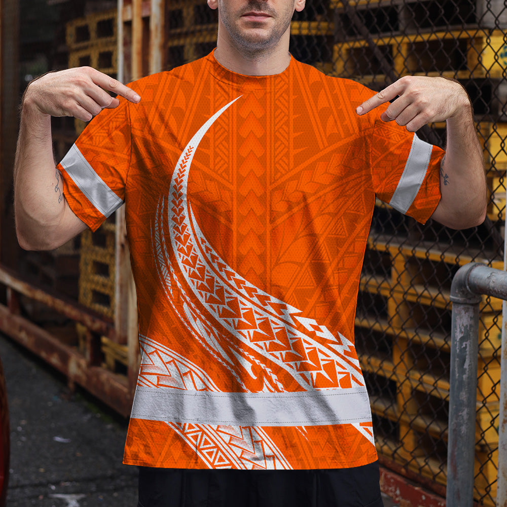 Orange White Polynesian Hi-Vis Work Shirt