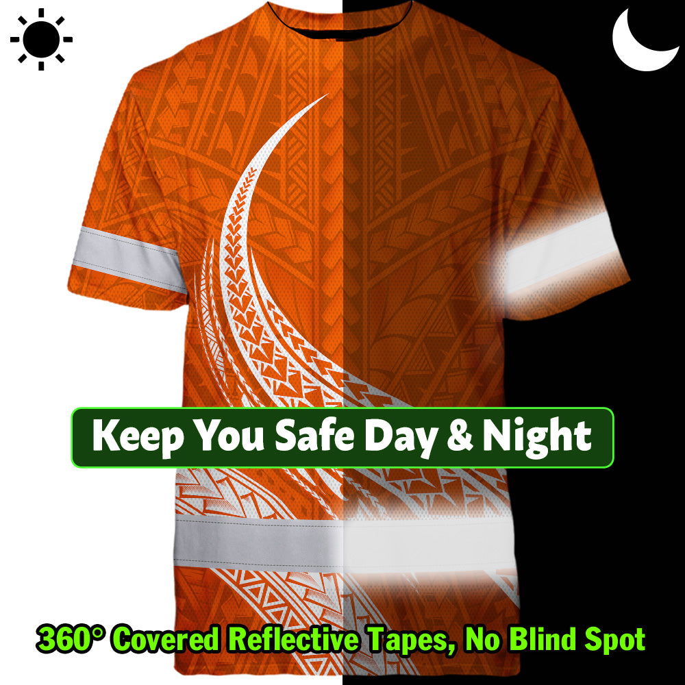 Orange White Polynesian Hi-Vis Work Shirt