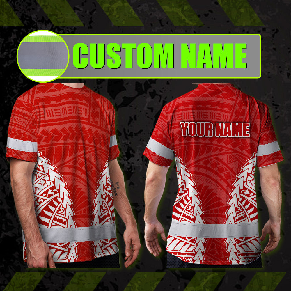 Red White Polynesian Hi-Vis Work Shirt