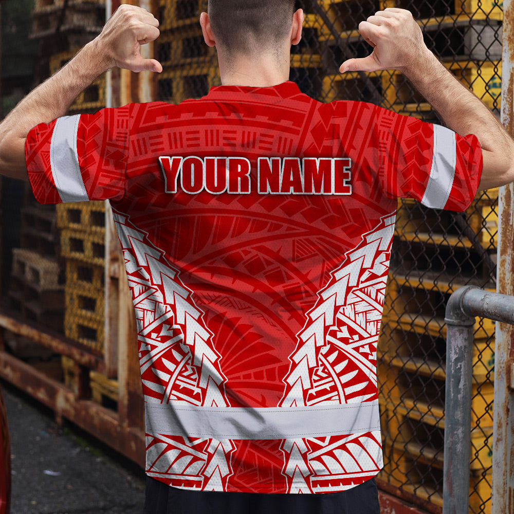 Red White Polynesian Hi-Vis Work Shirt