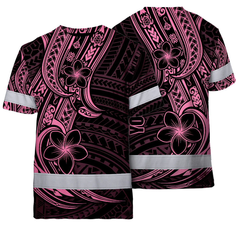 Pink Neon Polynesian And Flower Hi-Vis Work Shirt