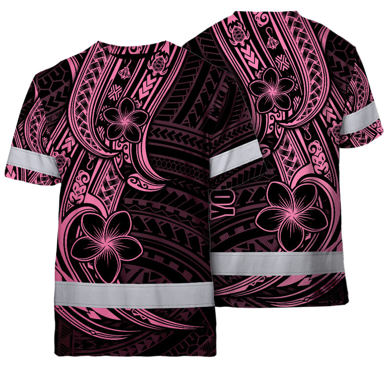 Pink Neon Polynesian And Flower Hi-Vis Work Shirt