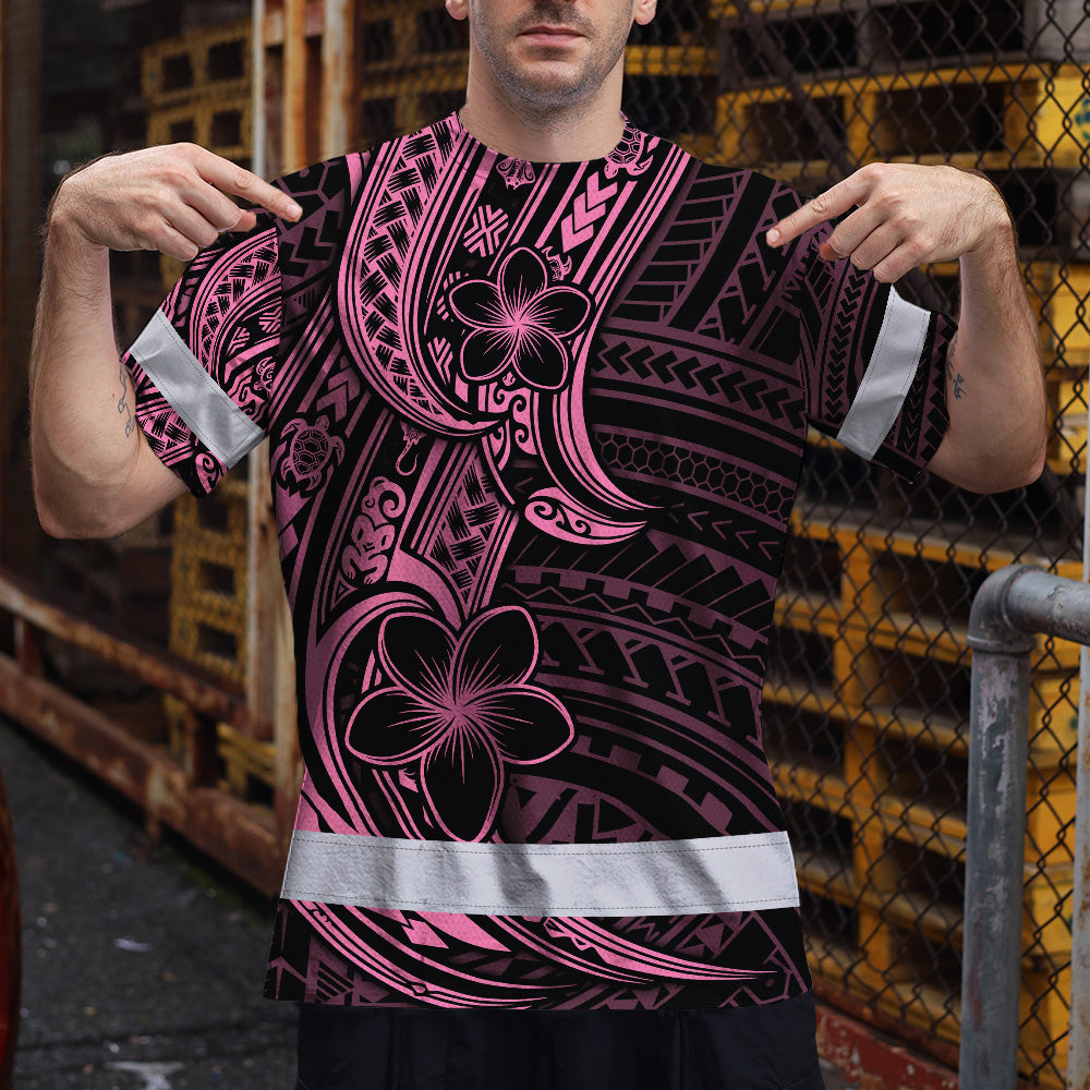Pink Neon Polynesian And Flower Hi-Vis Work Shirt