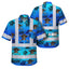 Blue Neon Gradient Skull Boat Hi-Vis Hawaiian Shirt