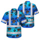 Blue Neon Gradient Skull Boat Hi-Vis Hawaiian Shirt