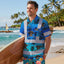 Blue Neon Gradient Skull Boat Hi-Vis Hawaiian Shirt