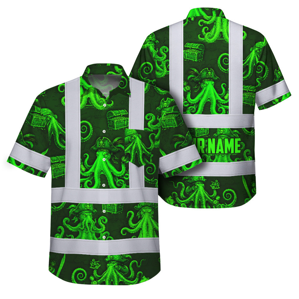 Green Neon Octopus Hi-Vis Hawaiian Shirt