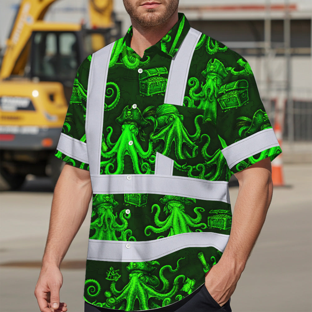 Green Neon Octopus Hi-Vis Hawaiian Shirt