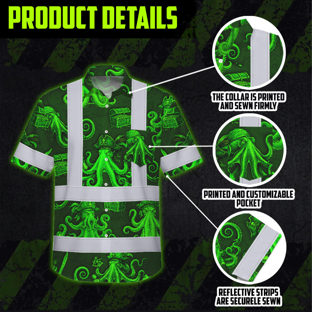 Green Neon Octopus Hi-Vis Hawaiian Shirt
