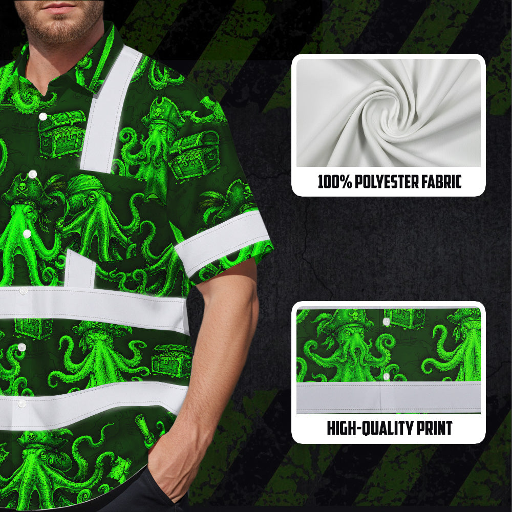 Green Neon Octopus Hi-Vis Hawaiian Shirt