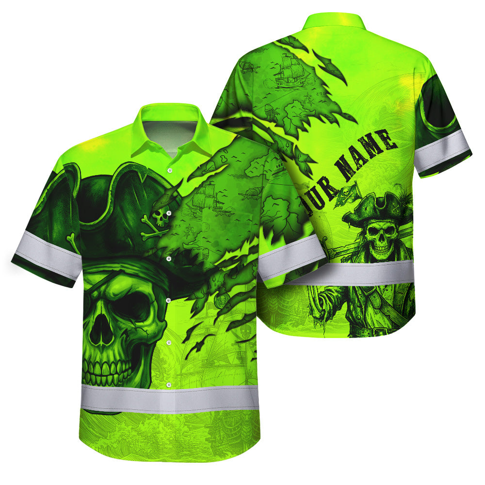 Lime Neon Skull Boat Hi-Vis Hawaiian Shirt