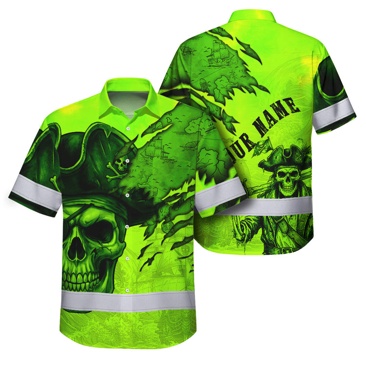Lime Neon Skull Boat Hi-Vis Hawaiian Shirt