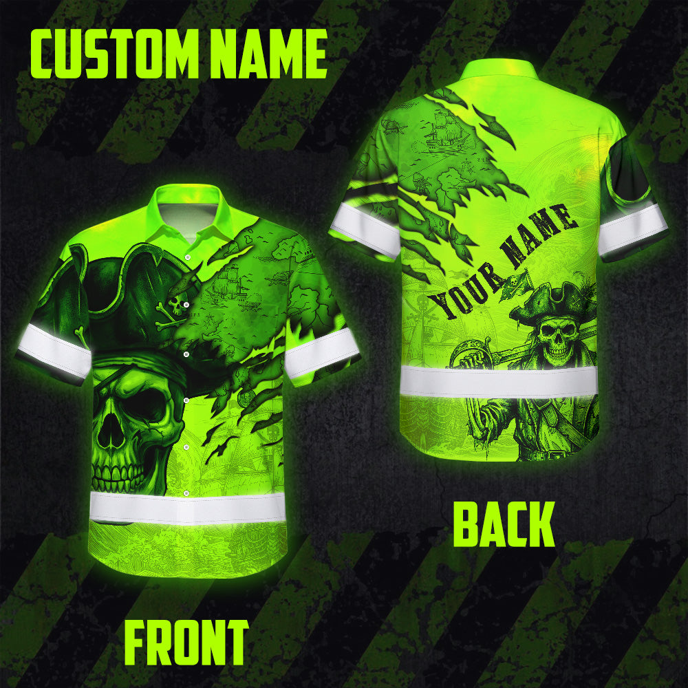Lime Neon Skull Boat Hi-Vis Hawaiian Shirt