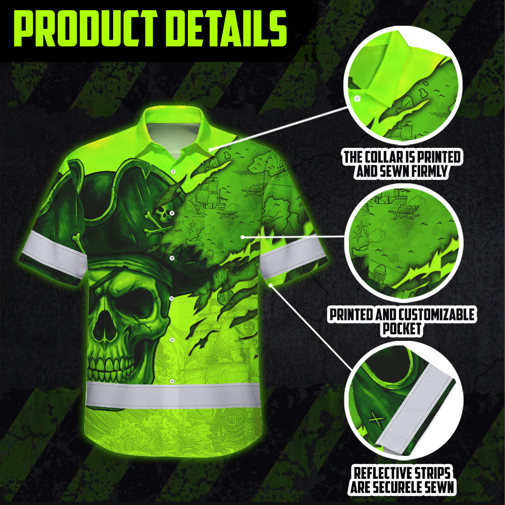 Lime Neon Skull Boat Hi-Vis Hawaiian Shirt