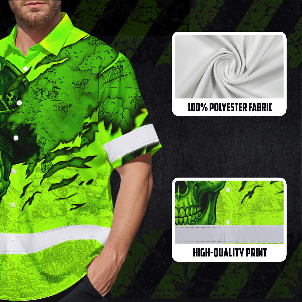 Lime Neon Skull Boat Hi-Vis Hawaiian Shirt