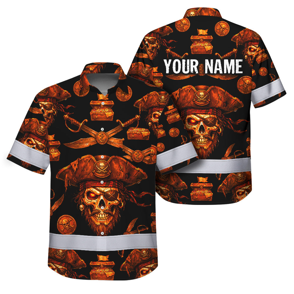 Orange Neon Skull Boat Hi-Vis Hawaiian Shirt