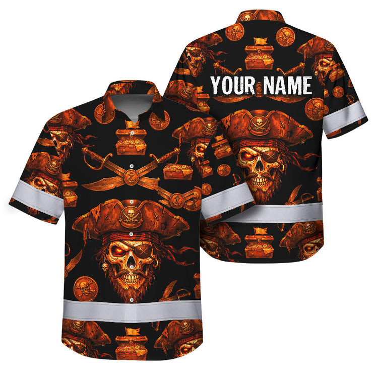 Orange Neon Skull Boat Hi-Vis Hawaiian Shirt