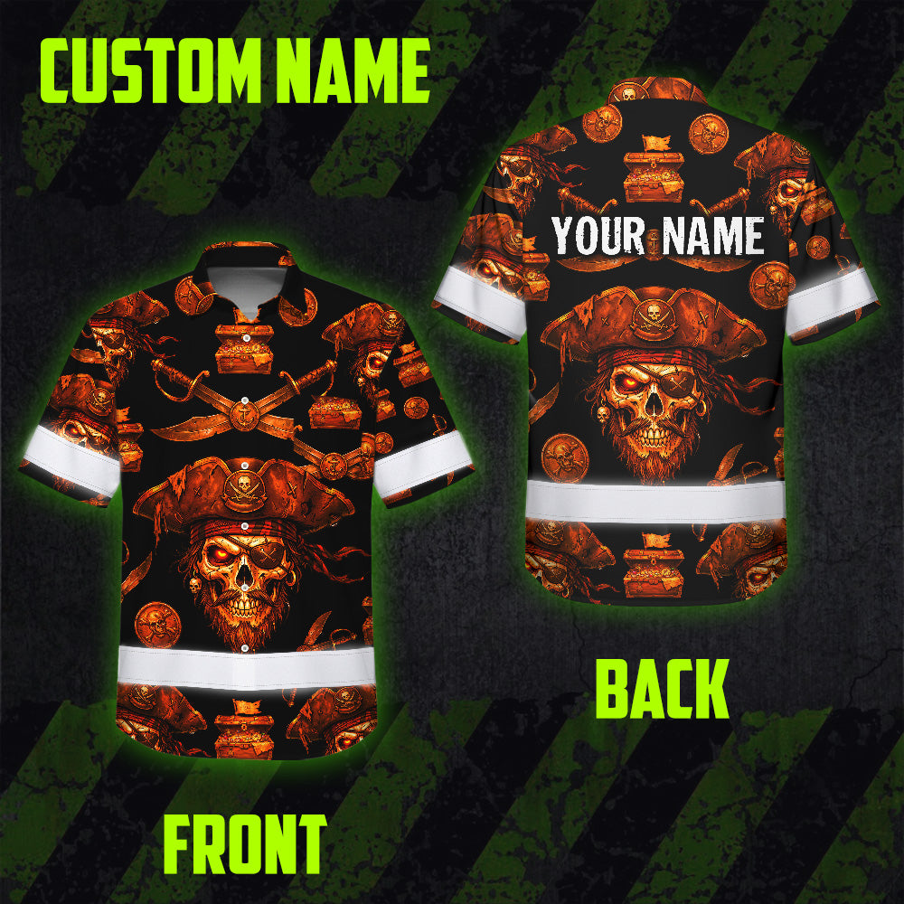 Orange Neon Skull Boat Hi-Vis Hawaiian Shirt
