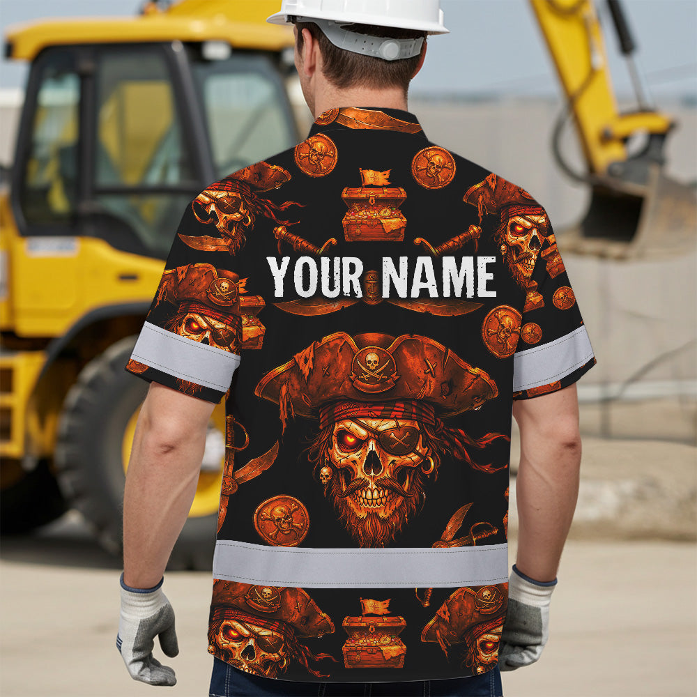 Orange Neon Skull Boat Hi-Vis Hawaiian Shirt