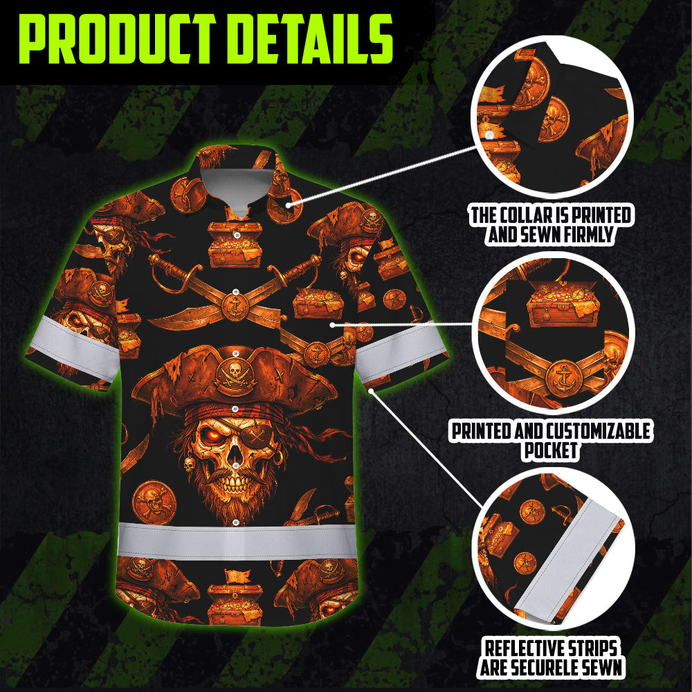 Orange Neon Skull Boat Hi-Vis Hawaiian Shirt
