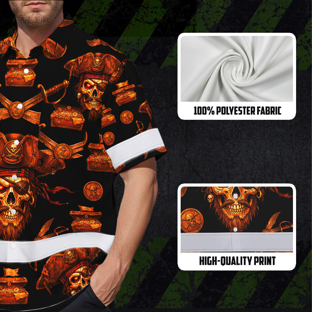 Orange Neon Skull Boat Hi-Vis Hawaiian Shirt