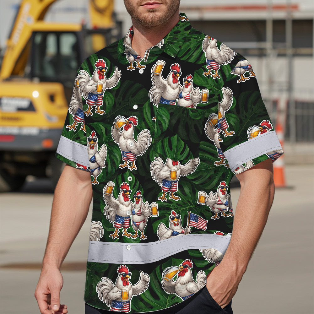 Funny Couple Chicken Beer Hi-Vis Hawaiian Shirt